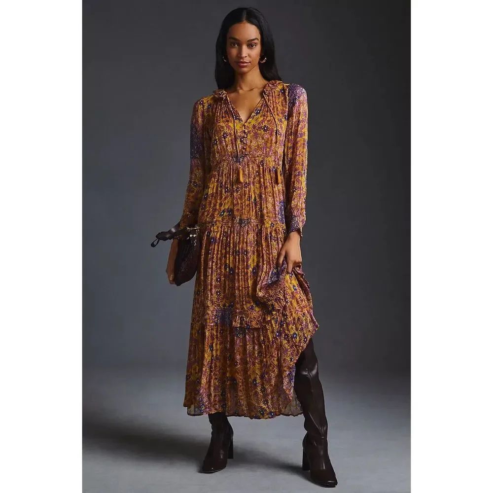 Anthropologie The Marais Printed Chiffon Maxi Dress